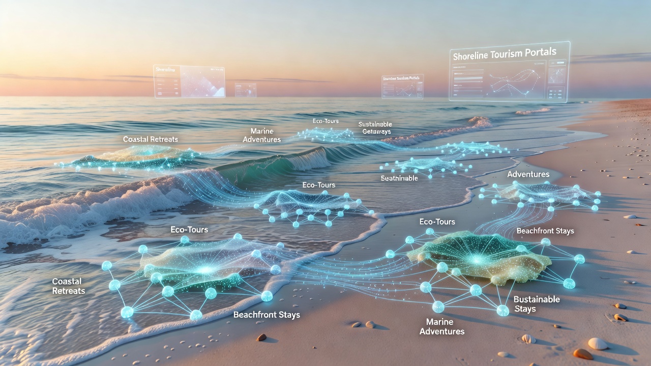 Analytics dashboard showing keyword clusters for coastal tourism sites